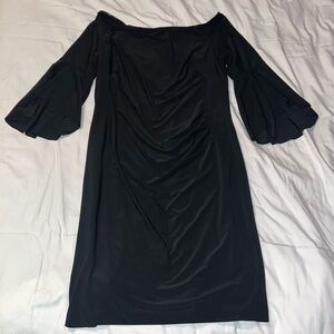 Ralph Lauren Plus Size Midi Black Dress Flare 3/4 Sleeve